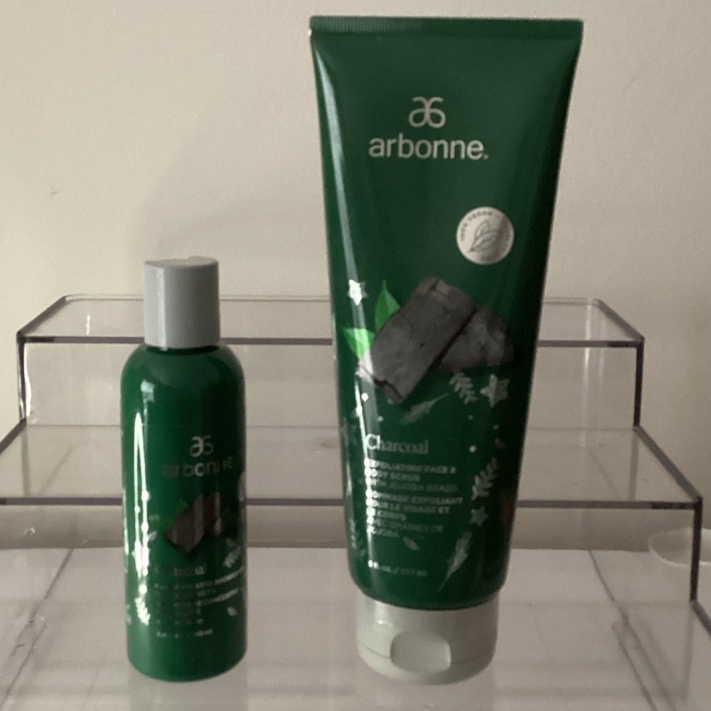 arbonne new charcoal body scrub and shower gel